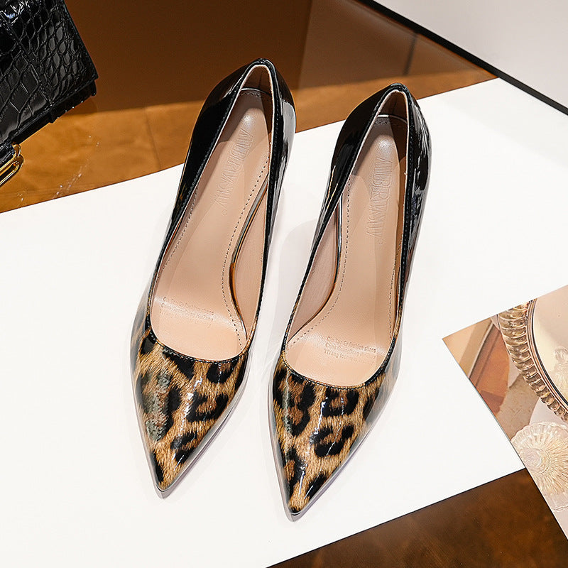 Women's Leopard Print Design Beautiful Dress High-grade Pointed Heels