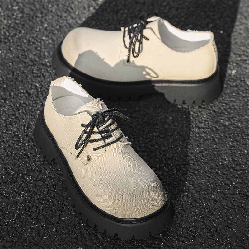 Men's Tooling Derby Big Head Summer Breathable British Style Thick Leather Shoes