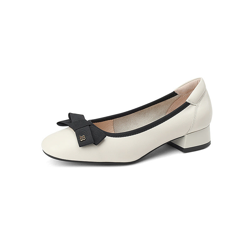 Women's Bowknot Shallow Mouth Pumps Chunky Spring Casual Shoes