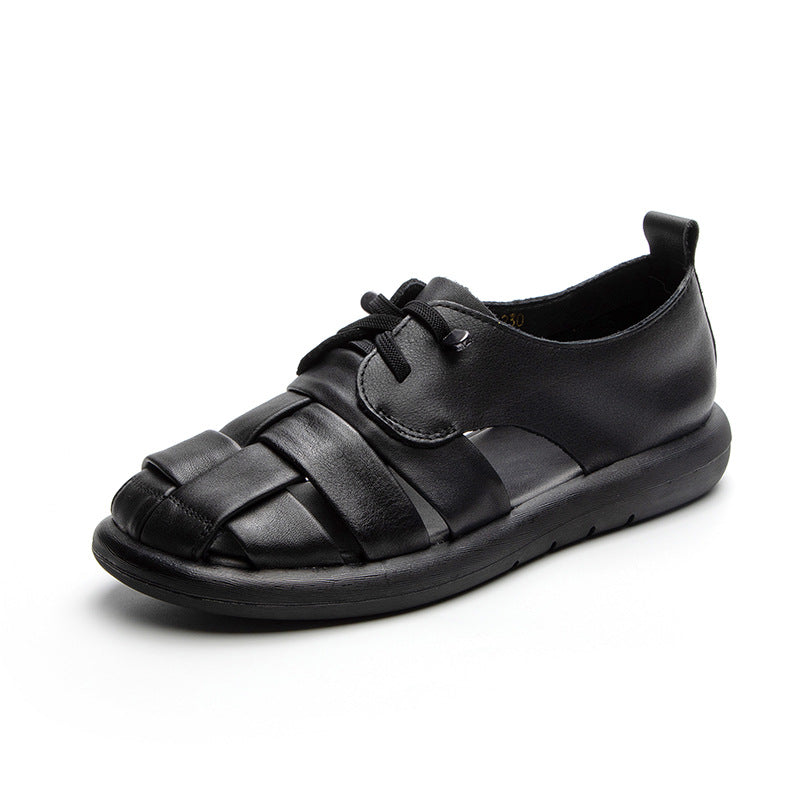 Women's Layer Cowhide Flat Retro Style Single Outer Sandals