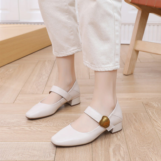 Women's Square Toe Genuine Spring Chunky Low-cut Fashion Women's Shoes