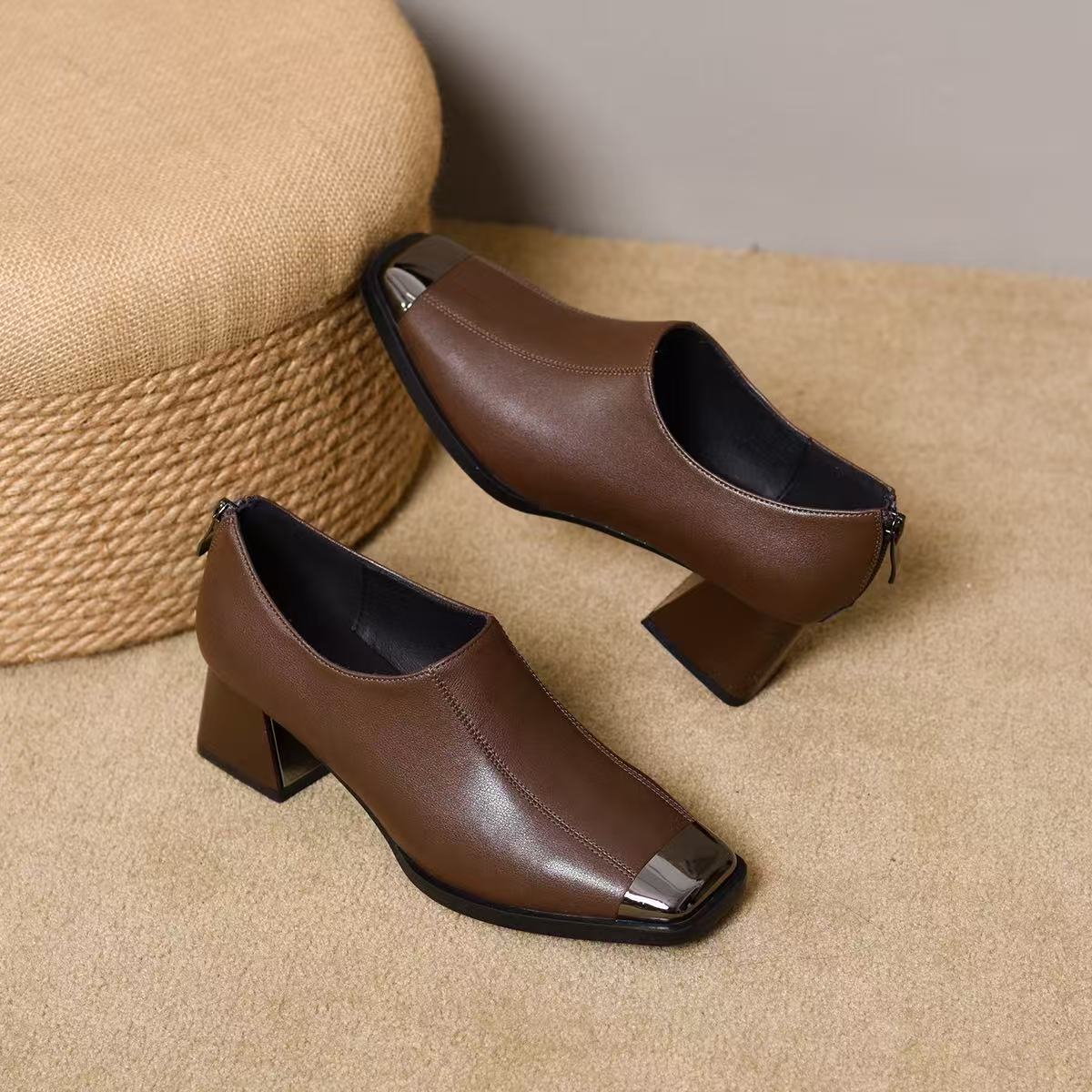 Women's French Style Square Toe Retro High Deep Mouth Pumps Women's Fashion Shoes