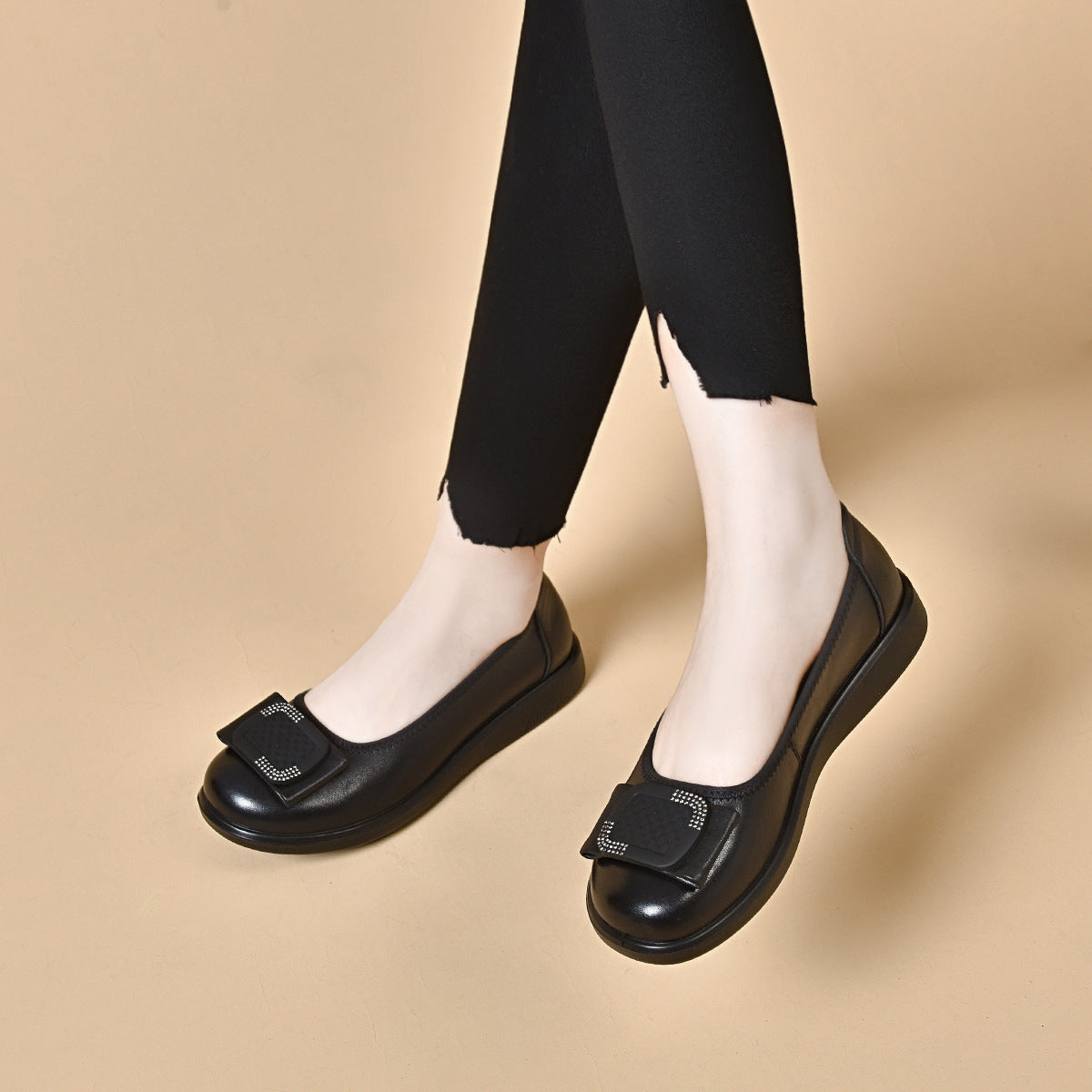 Women's Korean Buckle Low-cut Flat Comfortable Cowhide Loafers