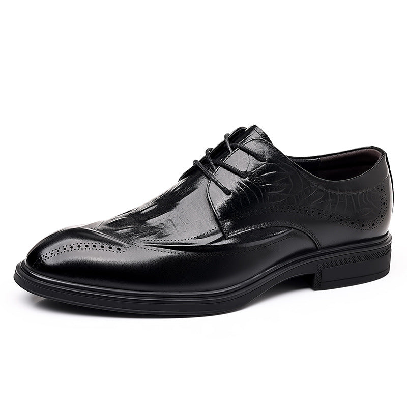 Men's Layer Cowhide Brogue Crocodile Pattern Breathable Men's Business Leather Shoes