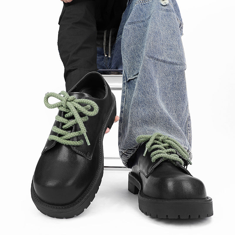 Men's Round Head Thick Bottom Height Increasing Commuter British Leather Shoes