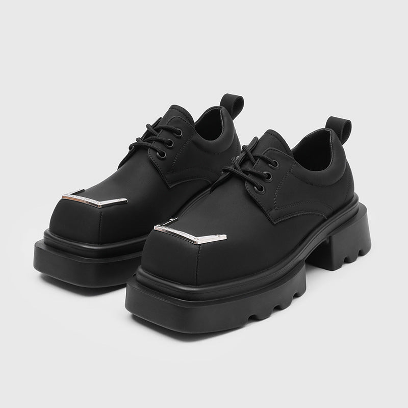 Men's Spring Muffin Bottom Platform Square Head Derby British Style Retro Men's Casual Leather Shoes