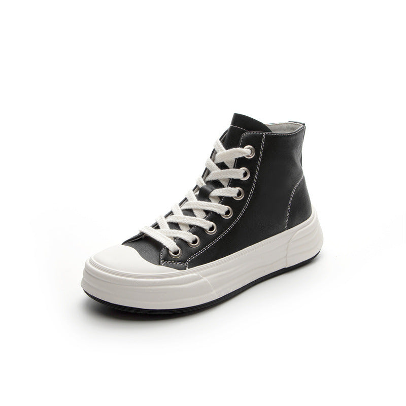 Women's High Top White Cowhide Black Comfort Sneakers