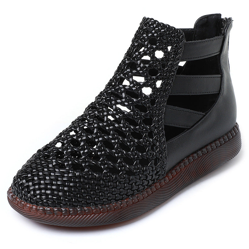 Women's Style Retro Hollow Genuine Summer Flat Women's Shoes