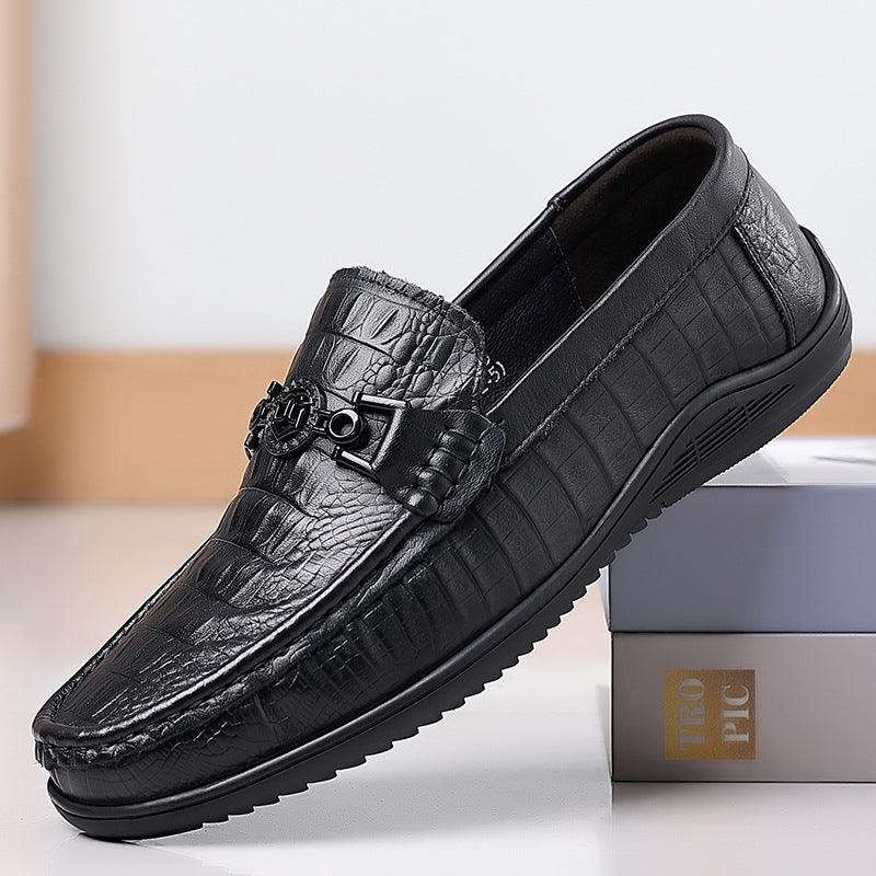 Men's First Layer Cowhide Genuine Crocodile Pattern Leisure Slip On Plus Men's Shoes