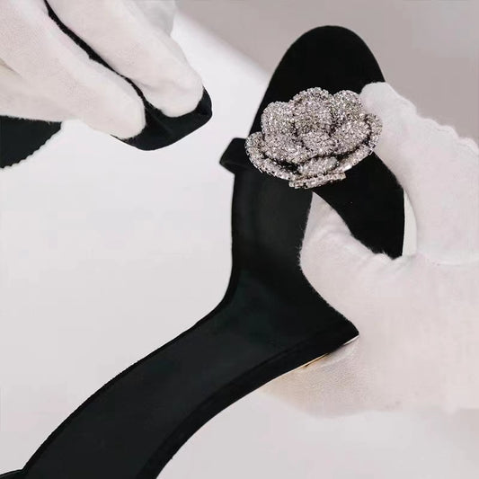 Women's Camellia High Rhinestone Stiletto Summer Rose Heels