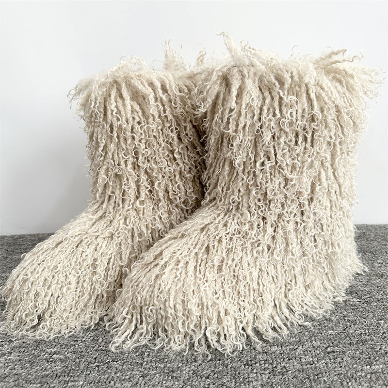 Women's Tan Sheep Millennium Hot Style Fur Tassel Punk Tide Snow Boots