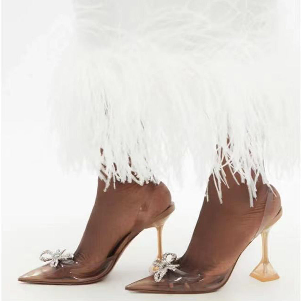 Made Rhinestone Bow Transparent Cool Pointed Heels