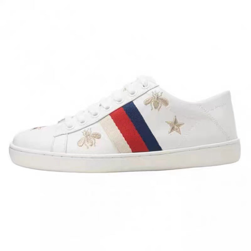 Women's & Men's Embroidered Genuine Bee White Sports Love Casual Shoes