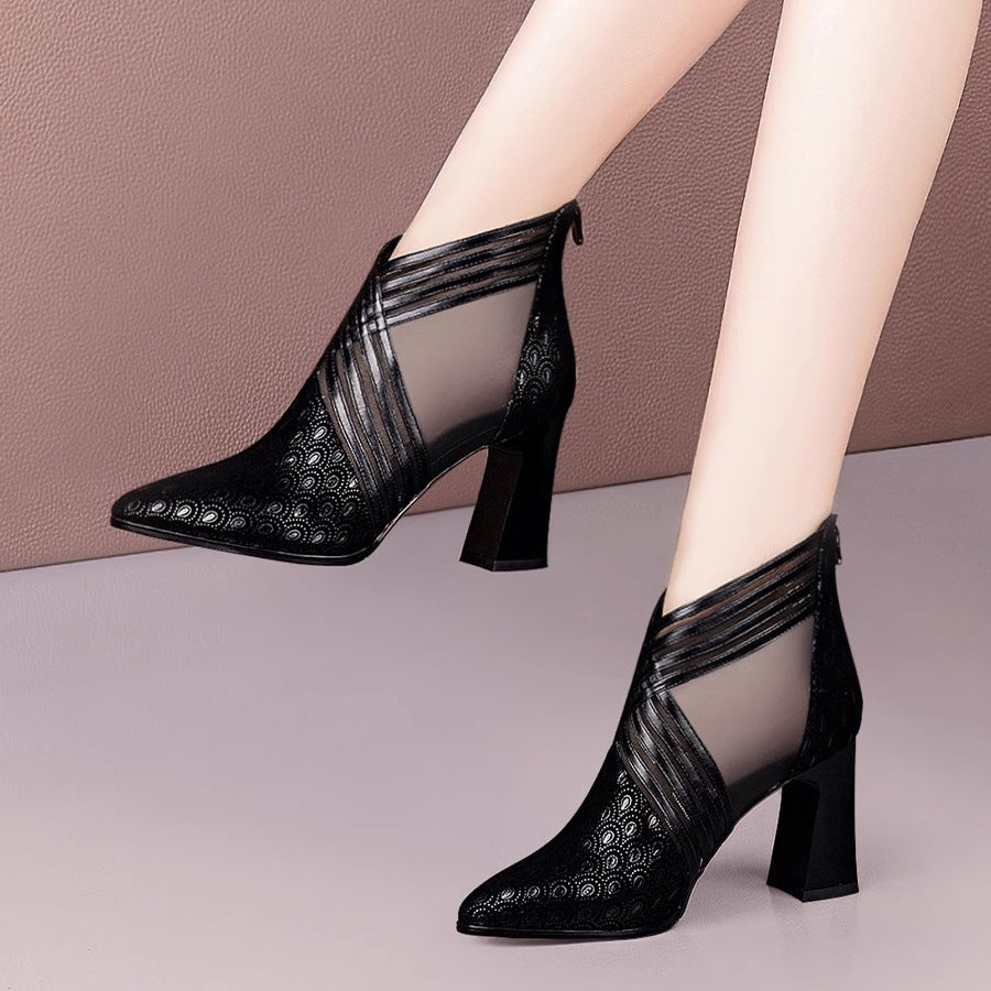 Women's Mesh Summer Thick High Sexy Closed Toe Plus Heels