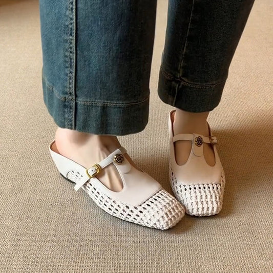 Women's Style Woven Hollowed Breathable Genuine Pump Heels