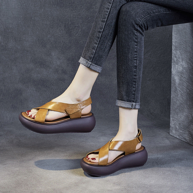 Bottom Platform First Layer Cowhide Mori Ethnic Sandals