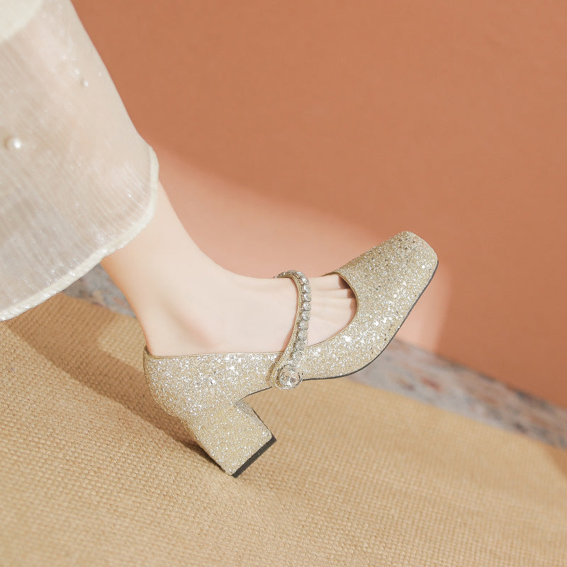 Women's French Style Mary Jane Autumn Shining Great Word With Square Women's Fashion Shoes