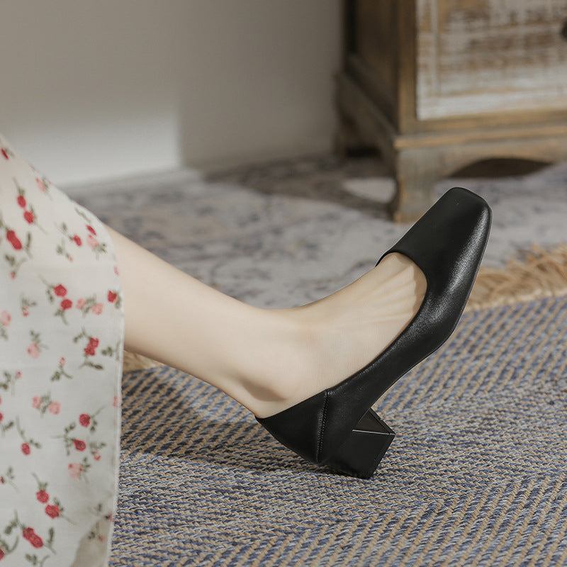 Women's Grandma Chunky Low-cut Female Square Toe Casual Shoes