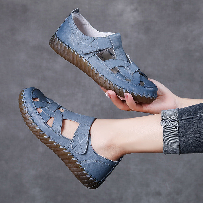 Women's Layer Cowhide Hollow Out Soft Bottom Sandals