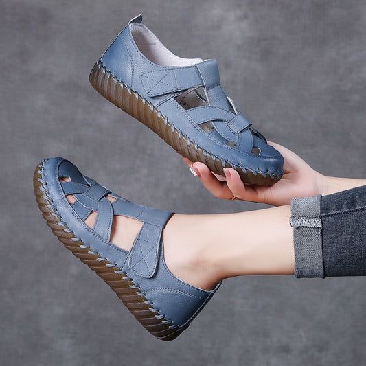 Women's Layer Cowhide Hollow Out Soft Bottom Sandals