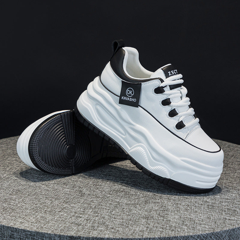 Women's Popular Spring Platform Cowhide Easy Wear Classic Lace Up Women's Casual Shoes