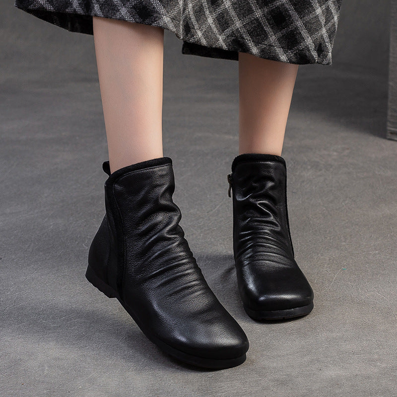 Women's Flat Soft Top Layer Cowhide Classic Boots