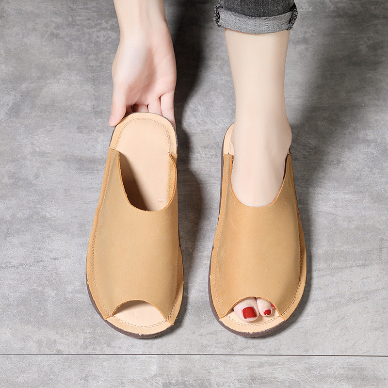 Women's Cowhide For Flat Outdoors Vintage Beef Tendon Sandals
