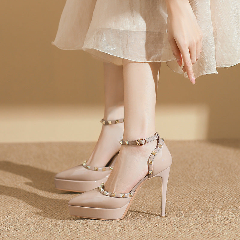 Women's Sexy Rivets High Pointed Toe Stiletto Heels