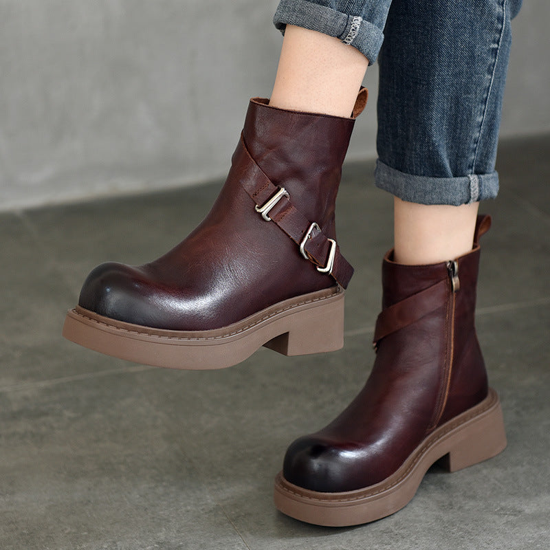 Women's With Top Layer Of Pattern Winter Retro Big Boots