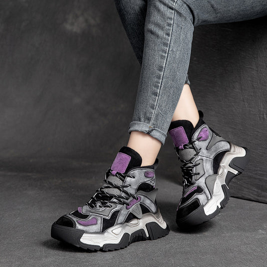 Women's Martin Fleece-lined Color Matching Thick Bottom Contrast Retro Boots