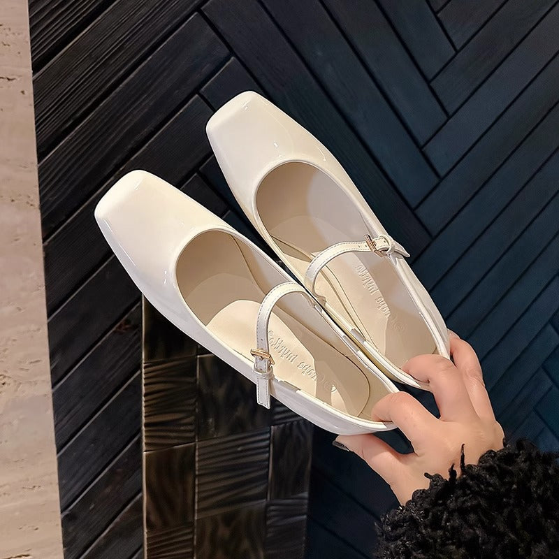 Women's Cowhide Version French Retro Square Head Buckle Mary Jane Women's Shoes