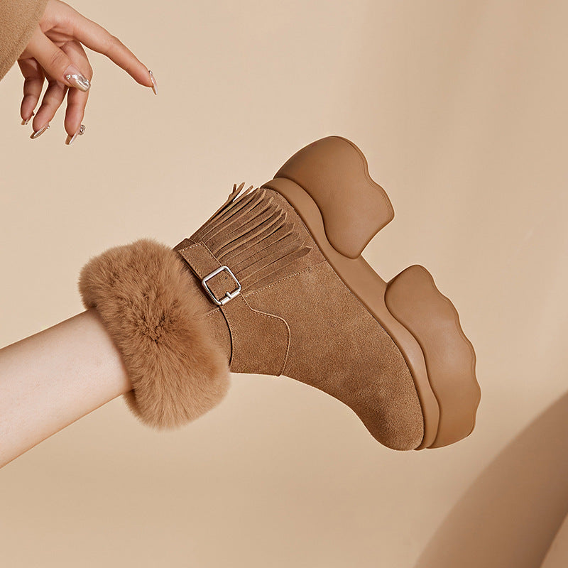 Women's Rabbit Fur Tassel Winter Short Tube Snow Boots