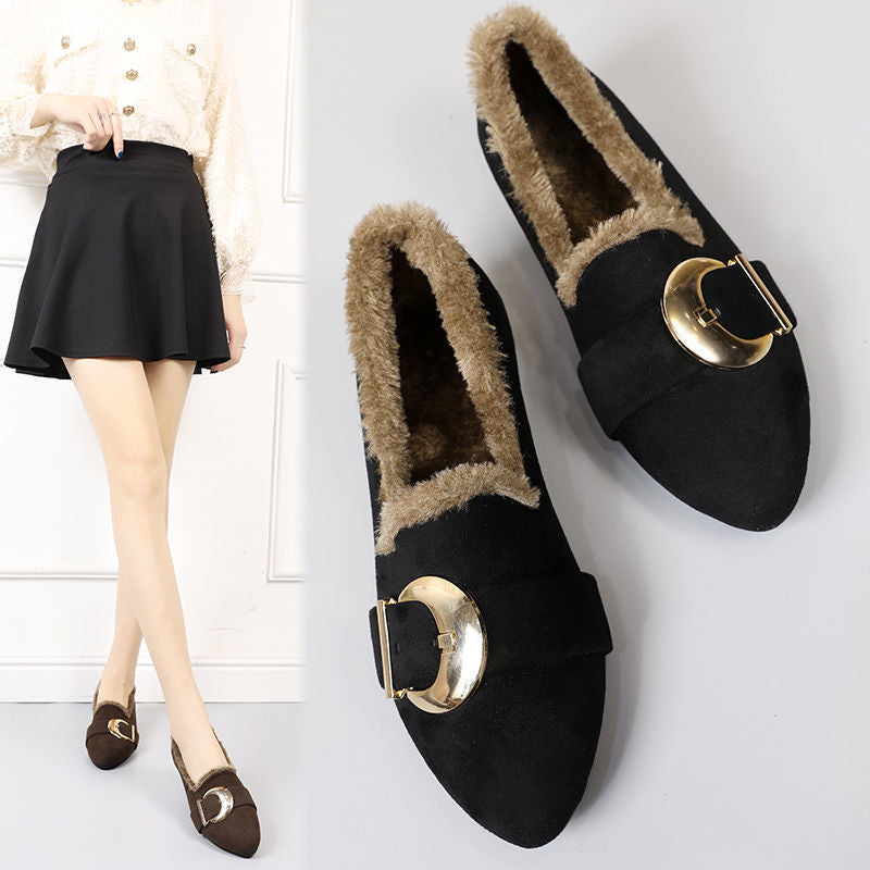 Winter Cotton Slip-on Fleece-lined Flat Bottom Casual Shoes