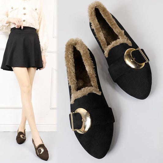 Winter Cotton Slip-on Fleece-lined Flat Bottom Casual Shoes