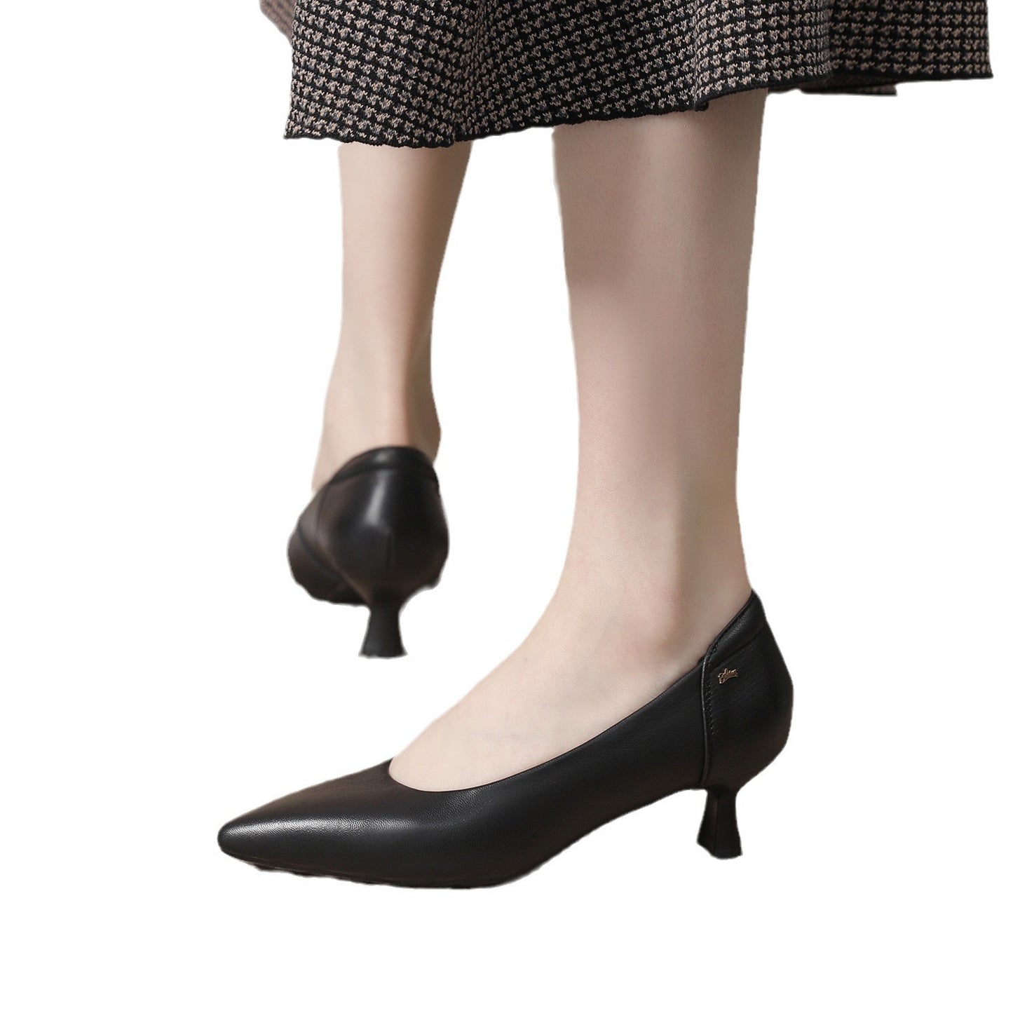 Women's Spring High Pumps Low-cut Authentic Low Workplace Simple Sheepskin Women's Shoes