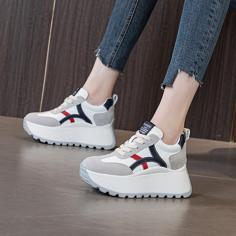 Women's Platform Height Increasing Insole Korean Style Round Women's Casual Shoes