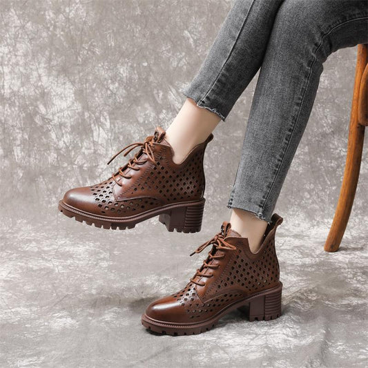 Women's Soft Bottom First Layer Cowhide Punching Heels