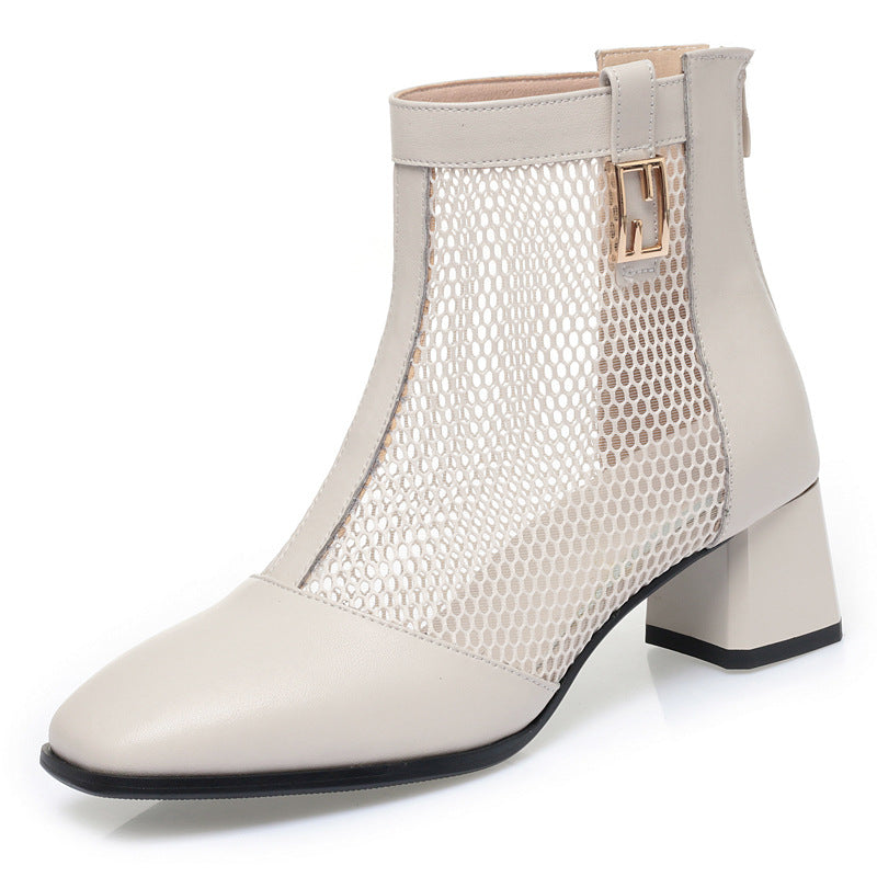 Women's Soft Mesh Martin Short Spring Chunky Boots