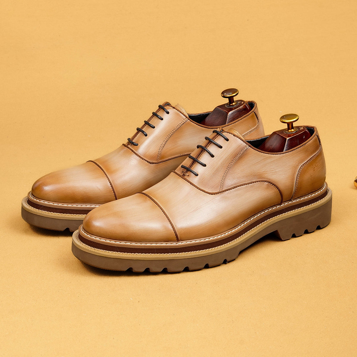 Men's Oxford British Color Block Platform Bridegroom Leather Shoes