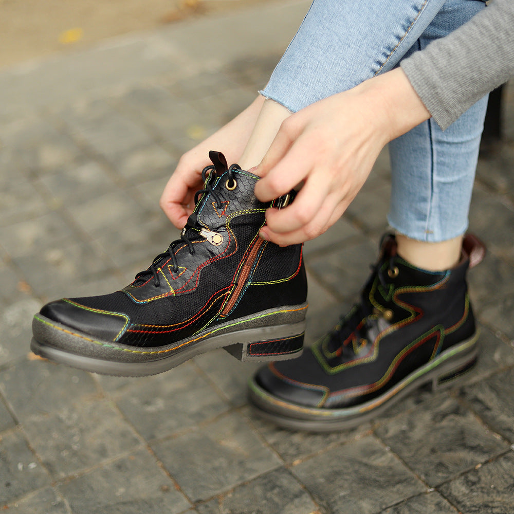 Texture Double Color Thread Sewing Stitching Women's Shoes