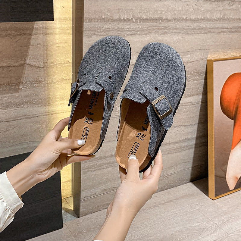 Women's Flat Large Round Toe Fluffy Thick Bottom Cap Sandals
