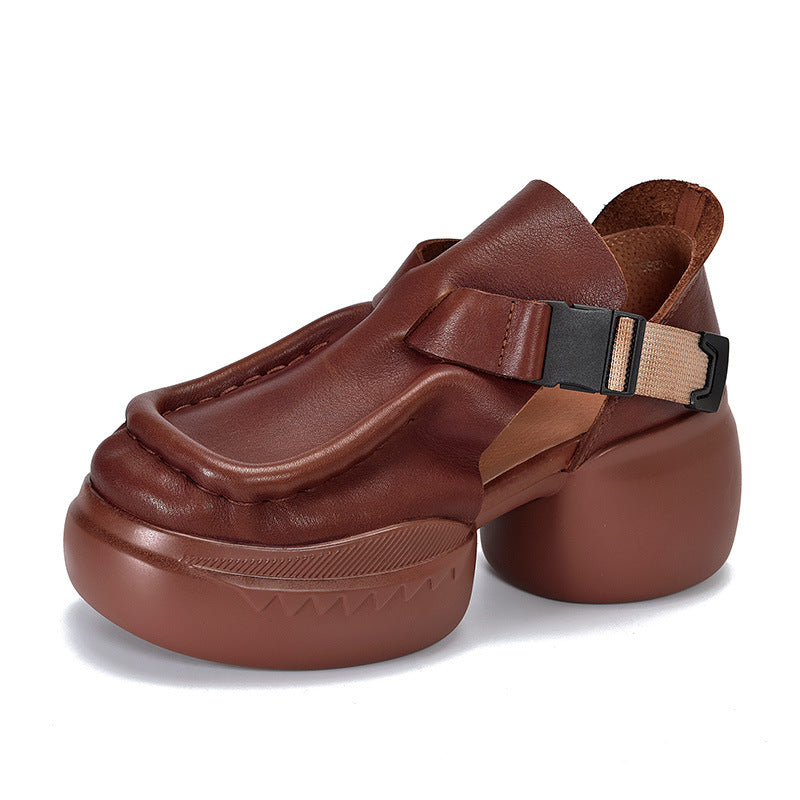 Layer Cowhide Vintage Summer Thick Bottom Waterproof Platform Closed Sandals