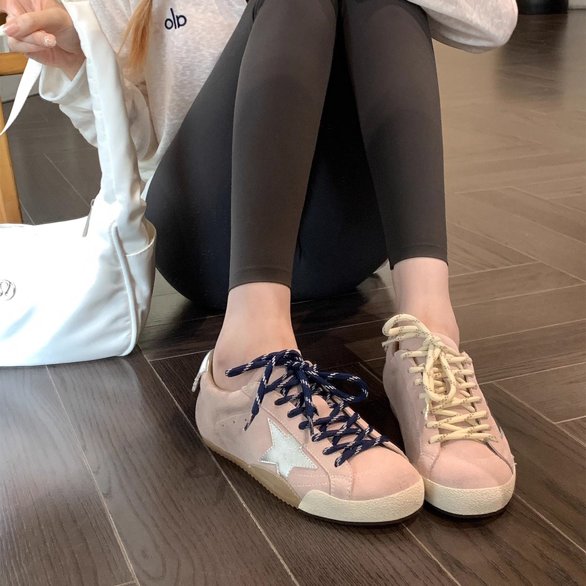 Women's Height Increasing Insole Younger White Distressed Style Sneakers