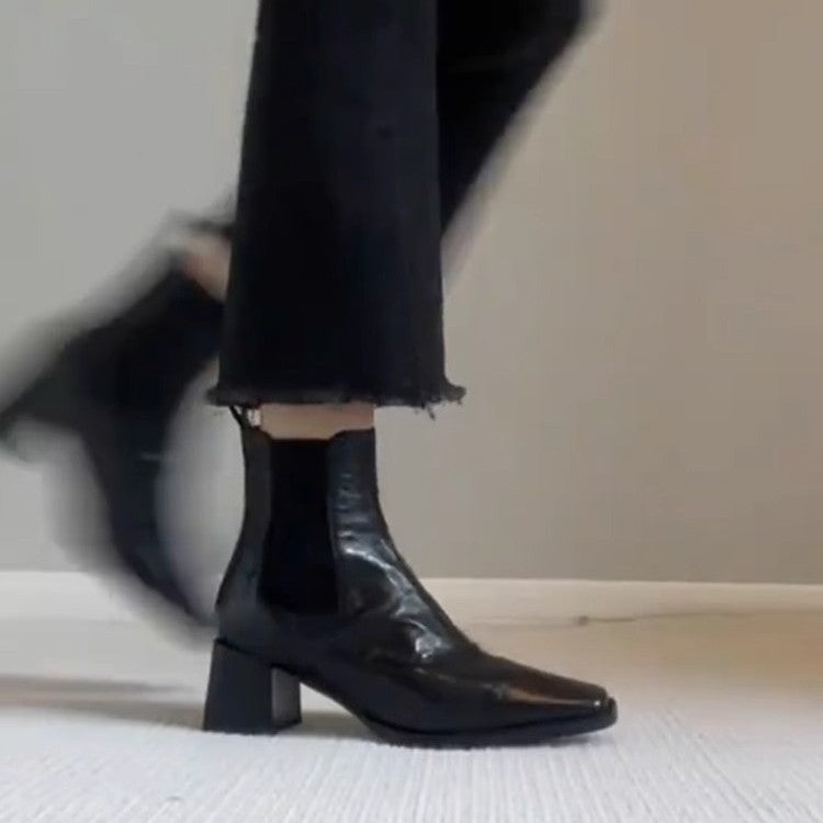 Women's Sheepskin Version Chunky Retro British Style Thick Thin Ankle Boots