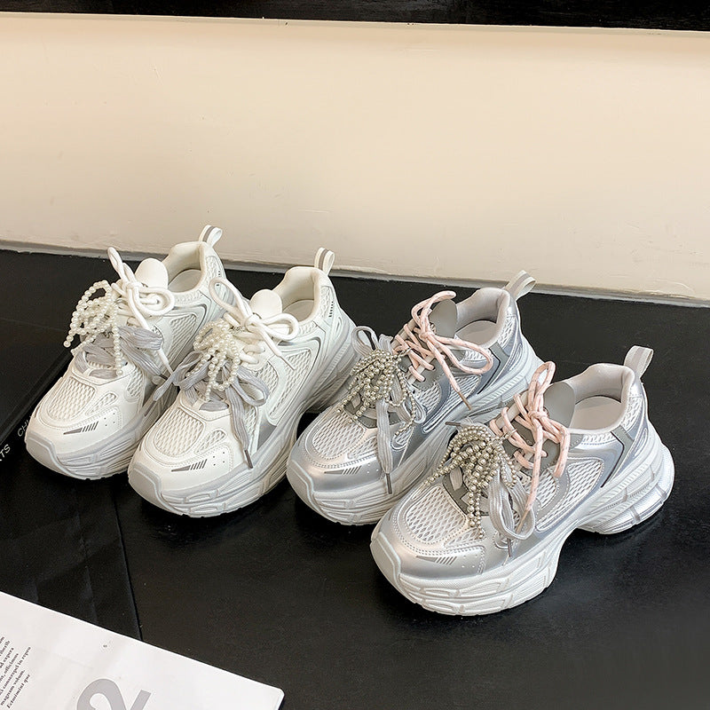 Women's Summer Height Increasing Thick Bottom Gray Sneakers