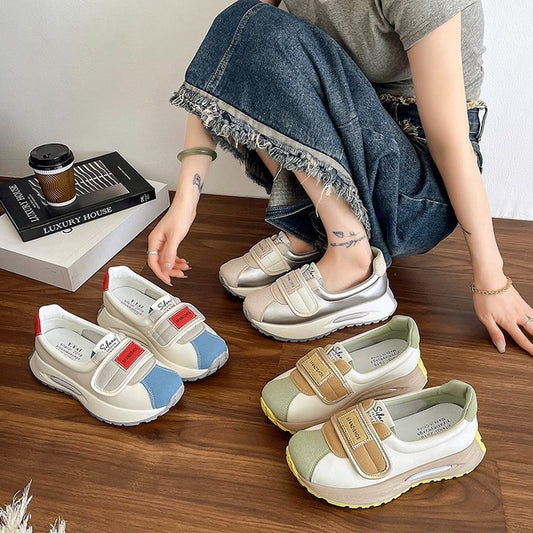Women's Platform Bottom Mid Low Top Thick Vintage Low-cut Velcro Sneakers