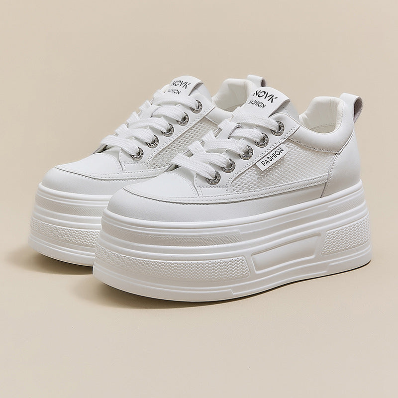 Women's Platform Small Height Increasing White Casual Shoes