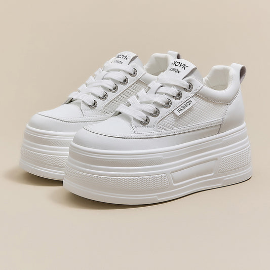 Women's Platform Small Height Increasing White Casual Shoes