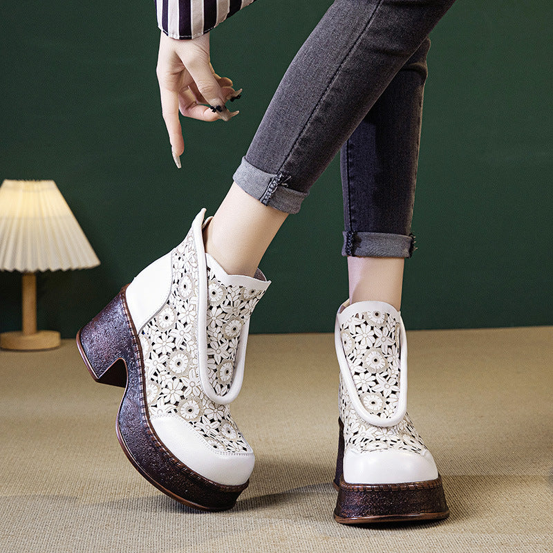 Women's High Artistic Carved Hollow Hole Genuine Heels