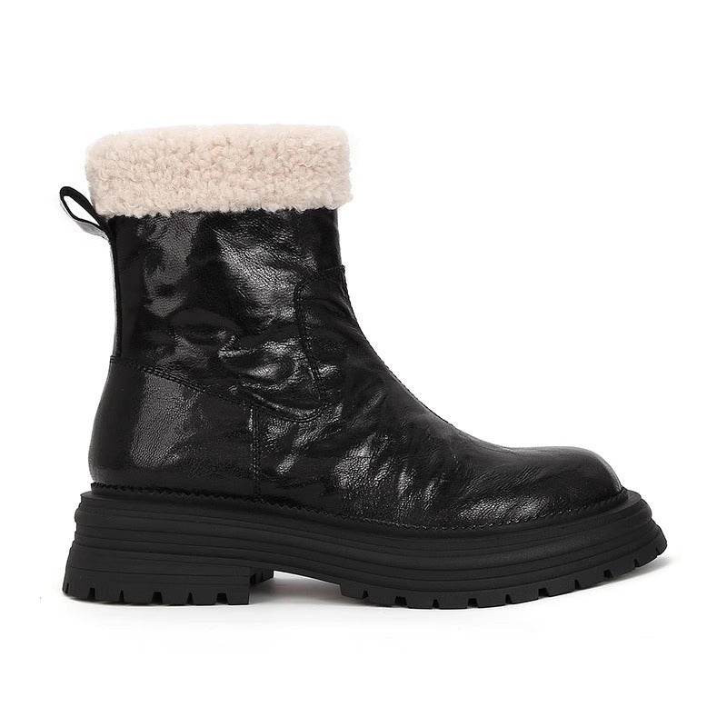 Women's Popular Sheepskin Winter Fleece-lined Platform Hight Increasing Martin Snow Boots